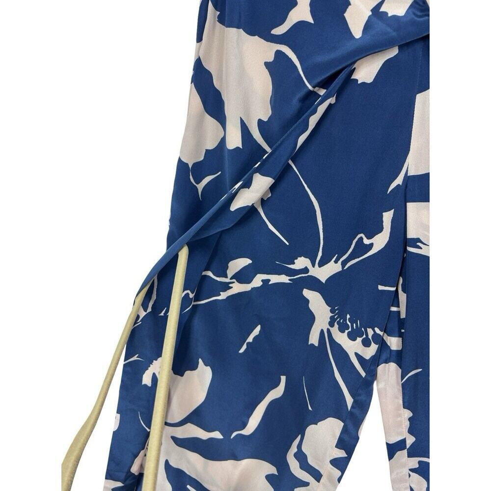 100% Silk Floral Wide Leg Wrap Pants Blue Pink L NWT Resort - Picture 4 of 8